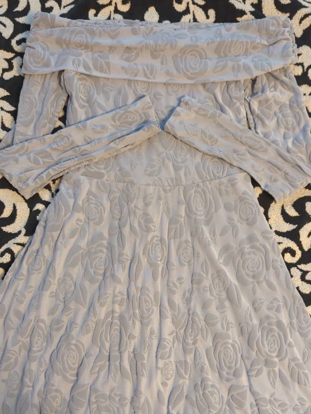 wild fable Light Blue Dress with Subtle Jacquard Velvet Textured Rose Detail - S